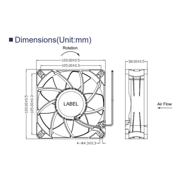 cooling fan size 120x120x38mm