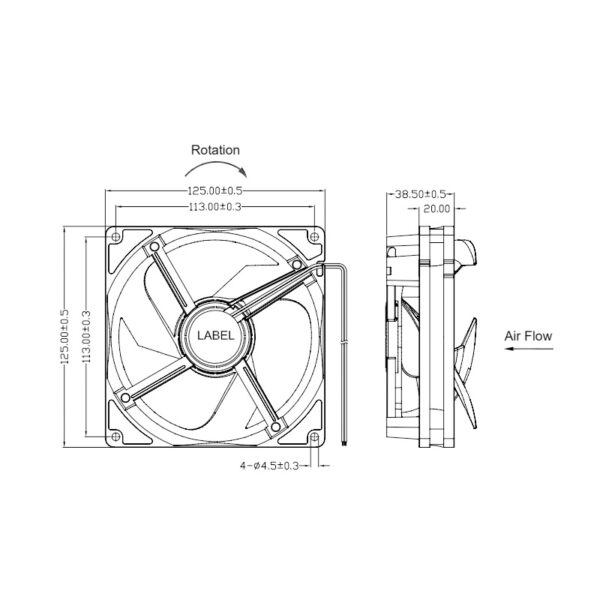 125x125x40mm dc fan size