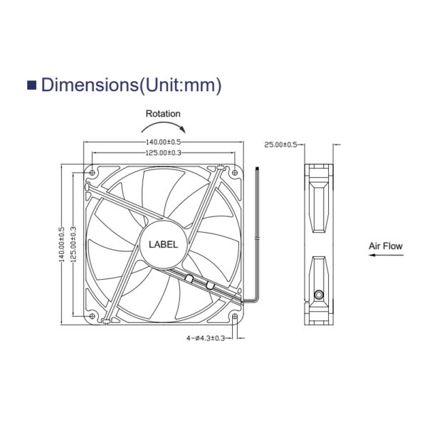 size 140x140x25mm