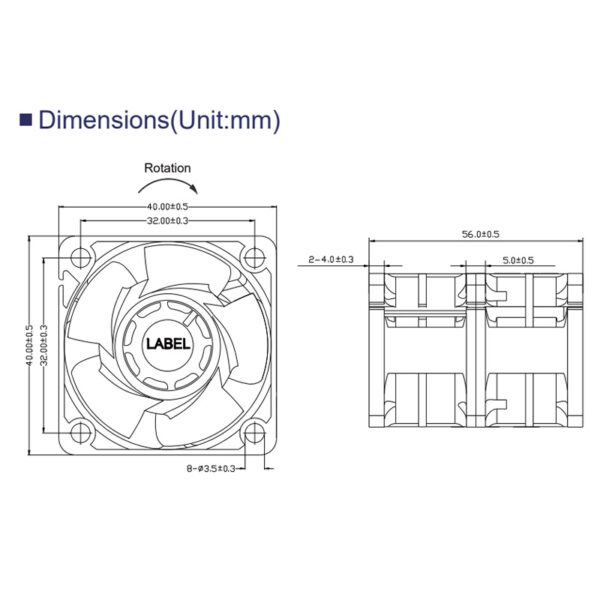 fan size 40mmx56mm