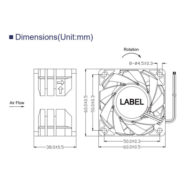 60x60x38mm axial fan size