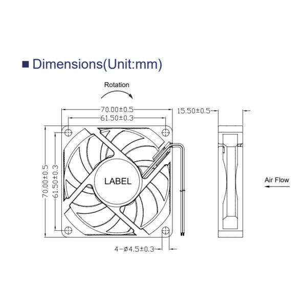 dc cooling fan size 7015