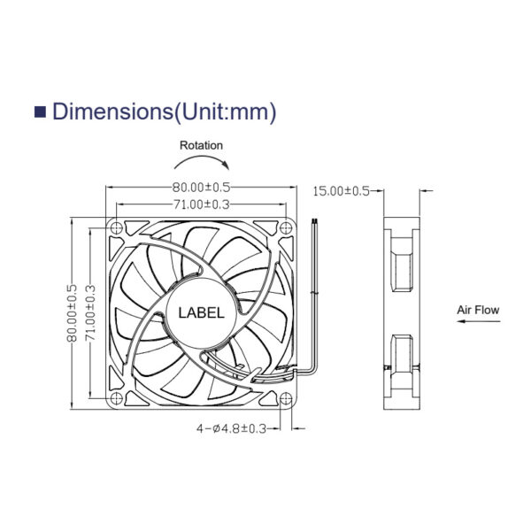 80mm dc cooling fan size