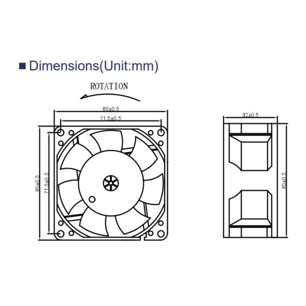 dc fan size 80x80x32mm