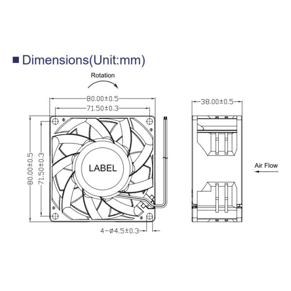 fan size 80x80x38mm